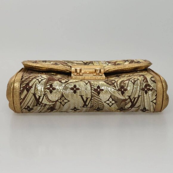LOUIS VUITTON Monogram Brocade Tari Clutch Bag Gold M93142 LV Auth 106316S - Picture 6 of 14